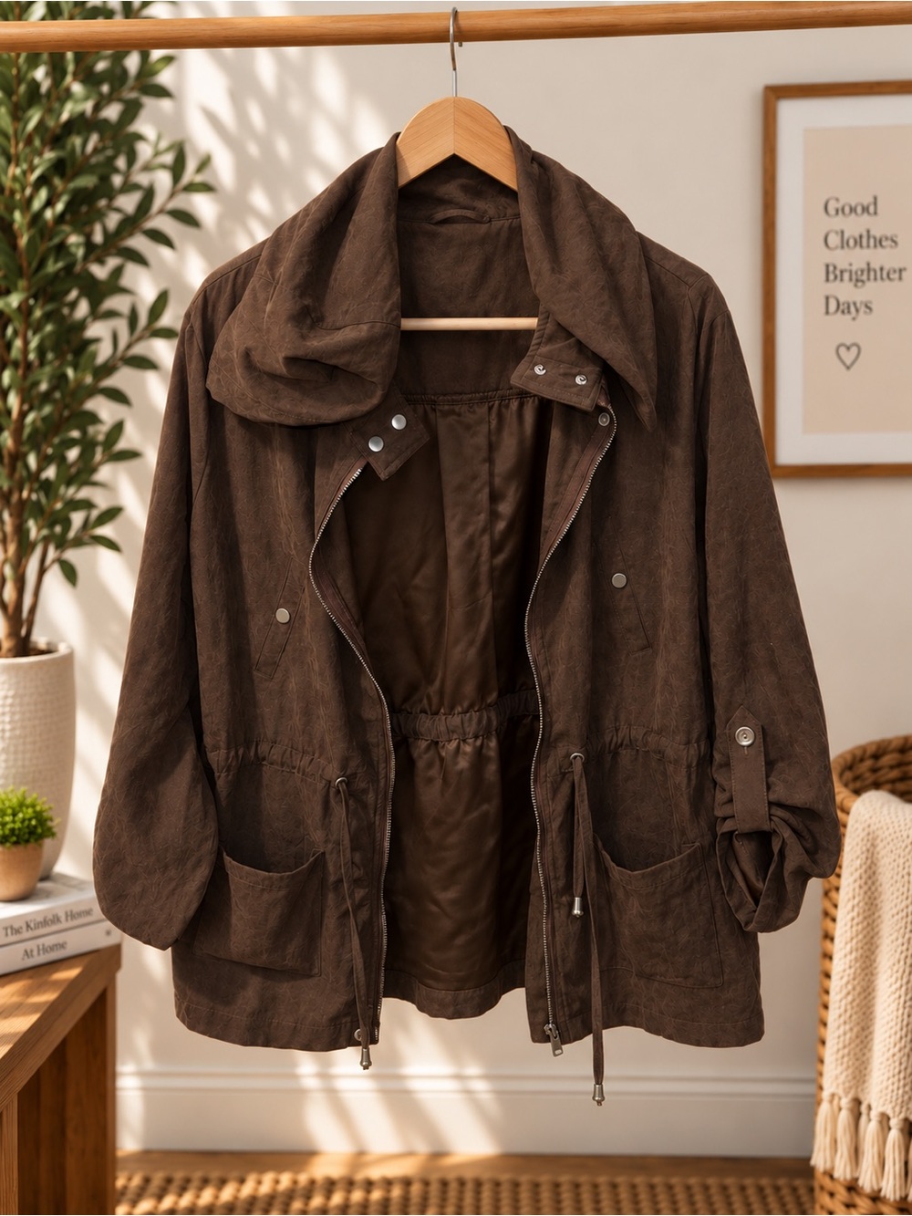 Before You Brown Utility Jacket Lightweight Anorak Size Medium